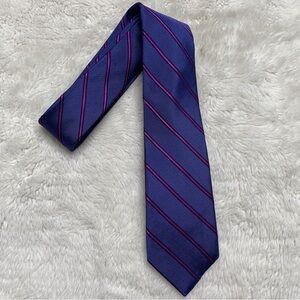 Ben Sherman Men’s Hand Made 100% Silk Classic Striped Pink Blue Tie